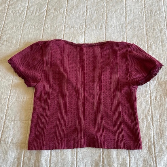 Urban Outfitters Burgundy Short Sleeve Knit Crop Top - Picture 3 of 3
